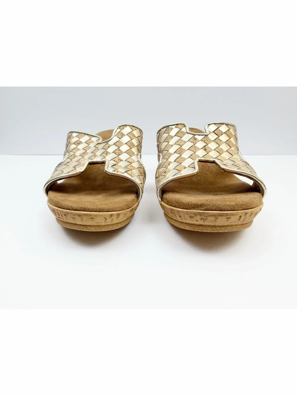 David Tate Moderno Slip On Wedge Sandals Cork Platinum Nappa Size 9